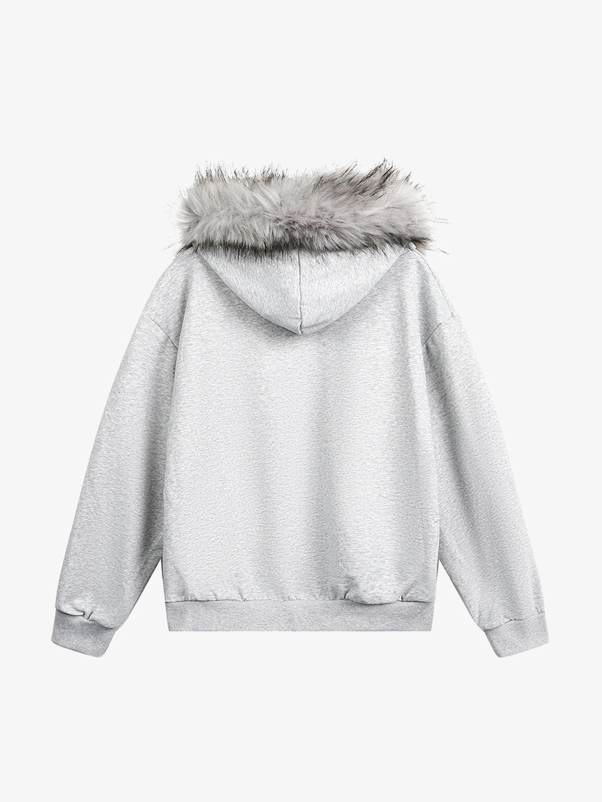 Detachable Fur Collar Half-Zip Printed Hooded Cardigan Sweatshirt