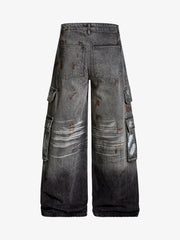 Wasteland Heavy Washed Distressed Tie-Dye Work Jeans