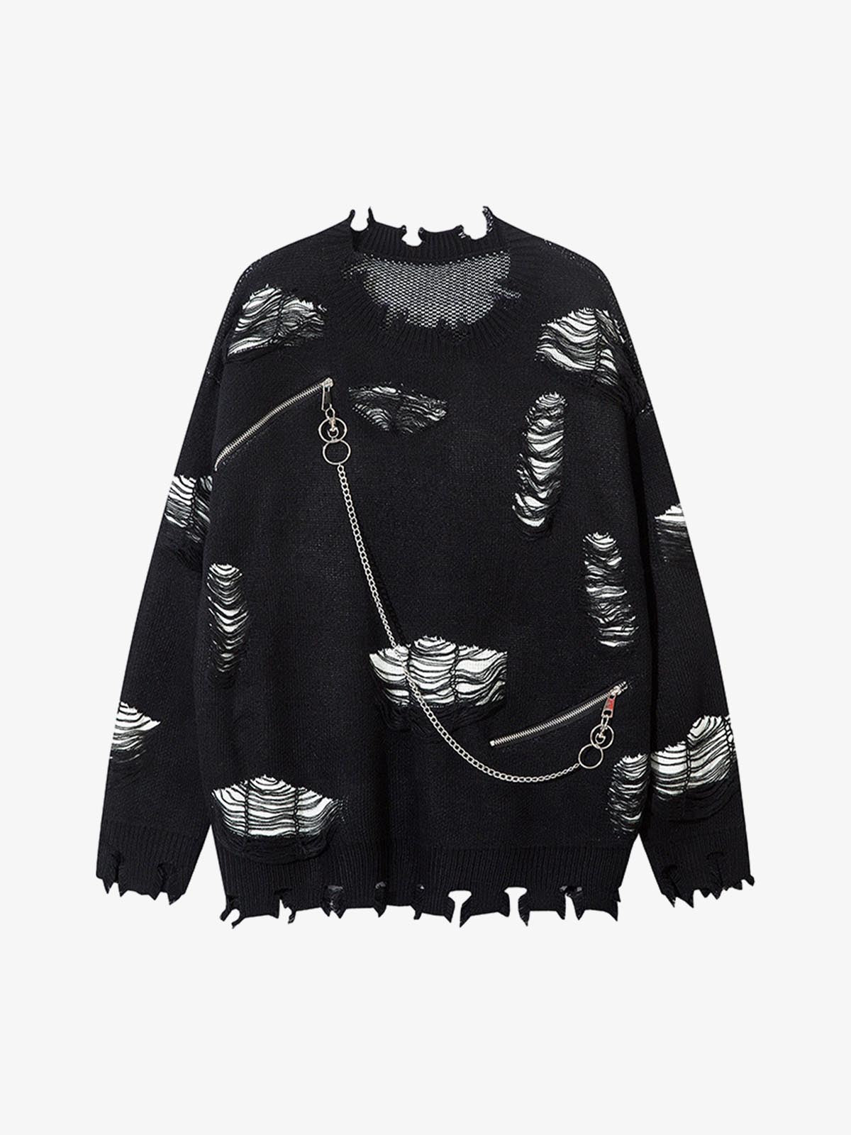 Retro Distressed Zipper Sweater