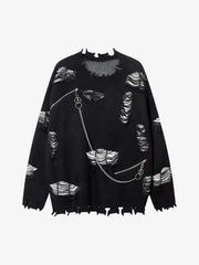 Retro Distressed Zipper Sweater