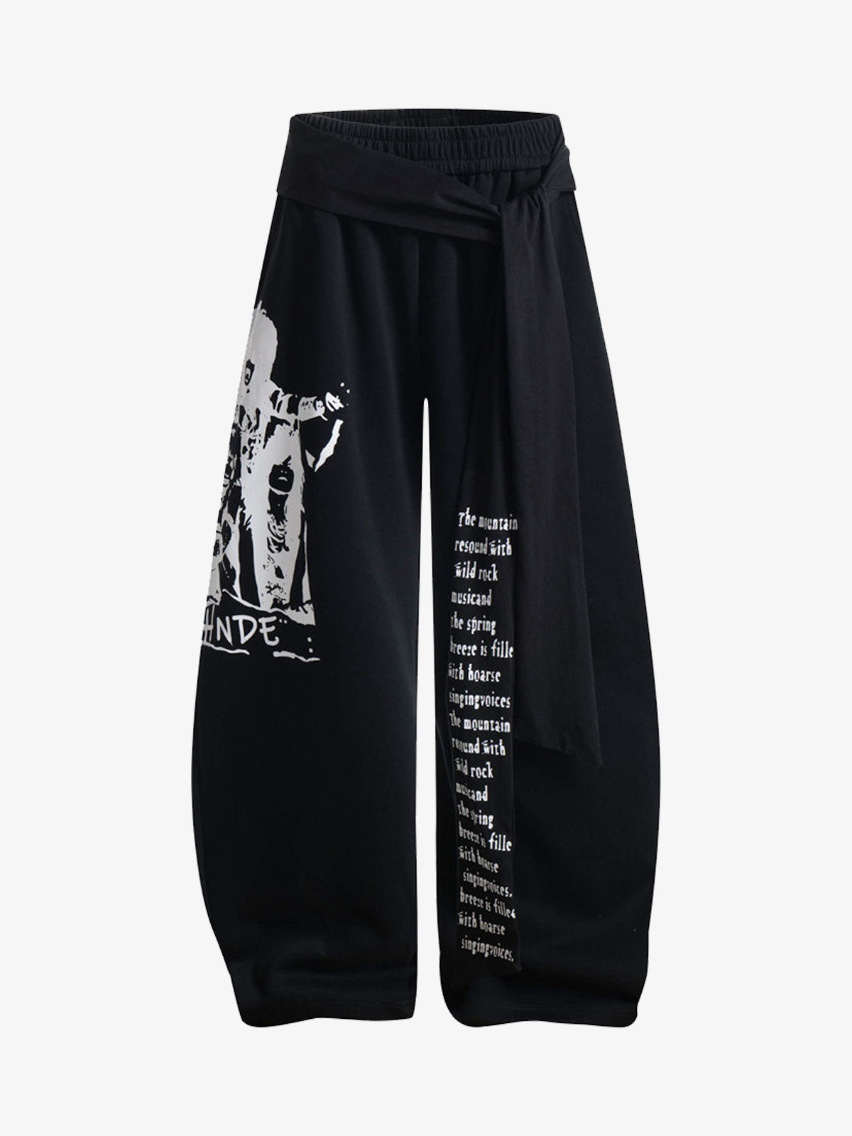 Dark Street Character Print Waist Strap Detail Barrel Pants