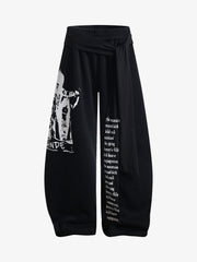 Dark Street Character Print Waist Strap Detail Barrel Pants