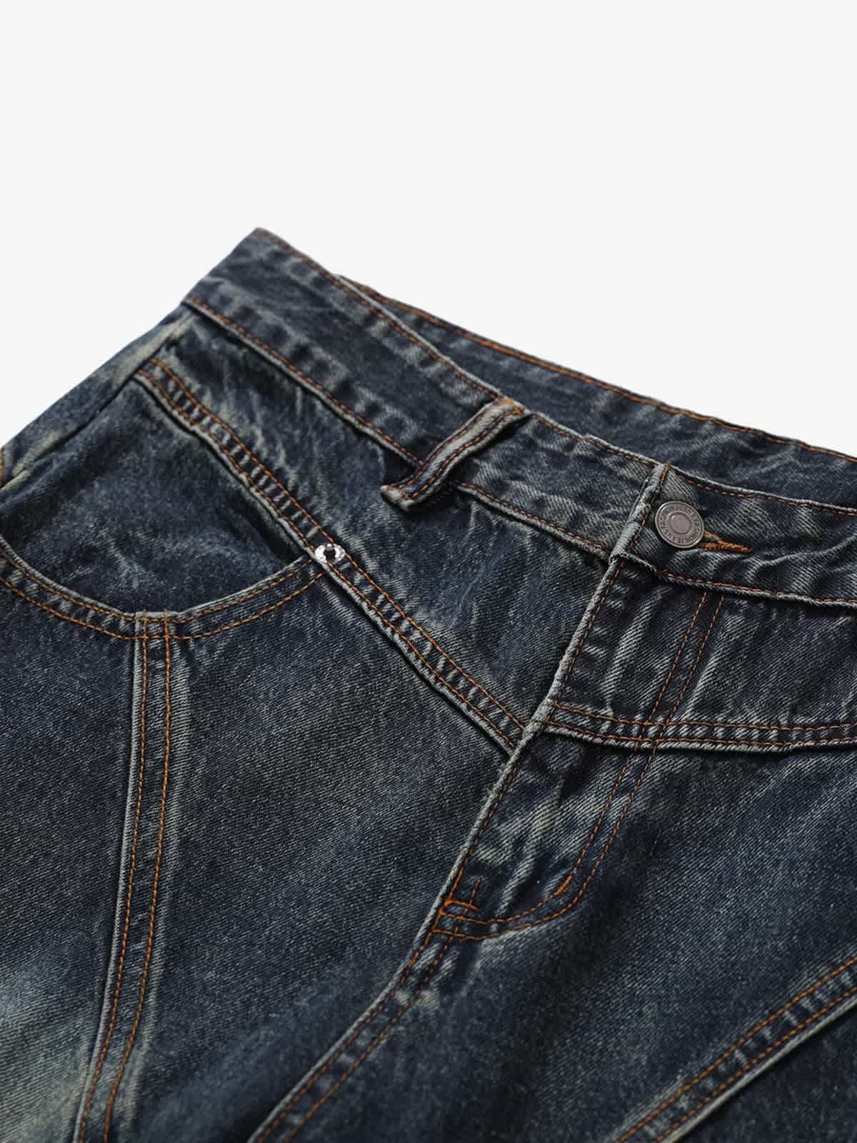 Vintage Distressed Patchwork Deconstructed Barrel Jeans