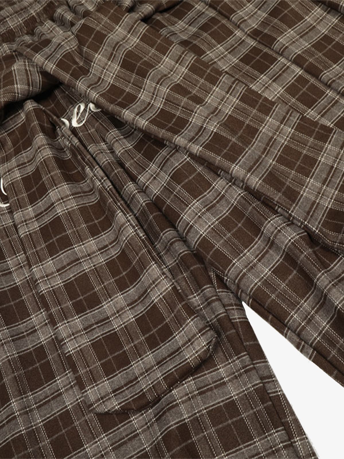 Street Pleated Waistband Plaid Check Barrel Pants