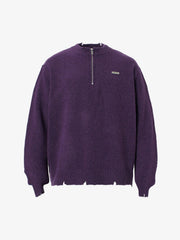 Vintage Knitted Distressed Raw Hem Half Zip Pullover Sweater