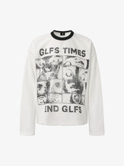 Letter Print Waffle Long-Sleeved T-Shirt