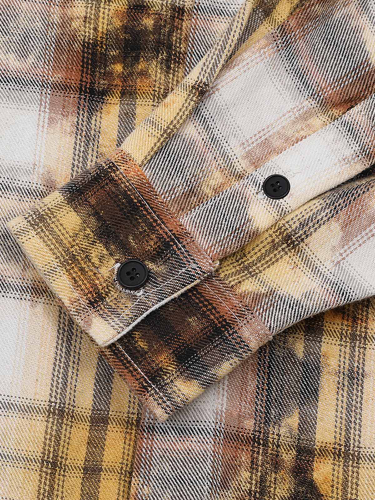 Distressed Mottled Plaid Human Figure Long Sleeve Shirt