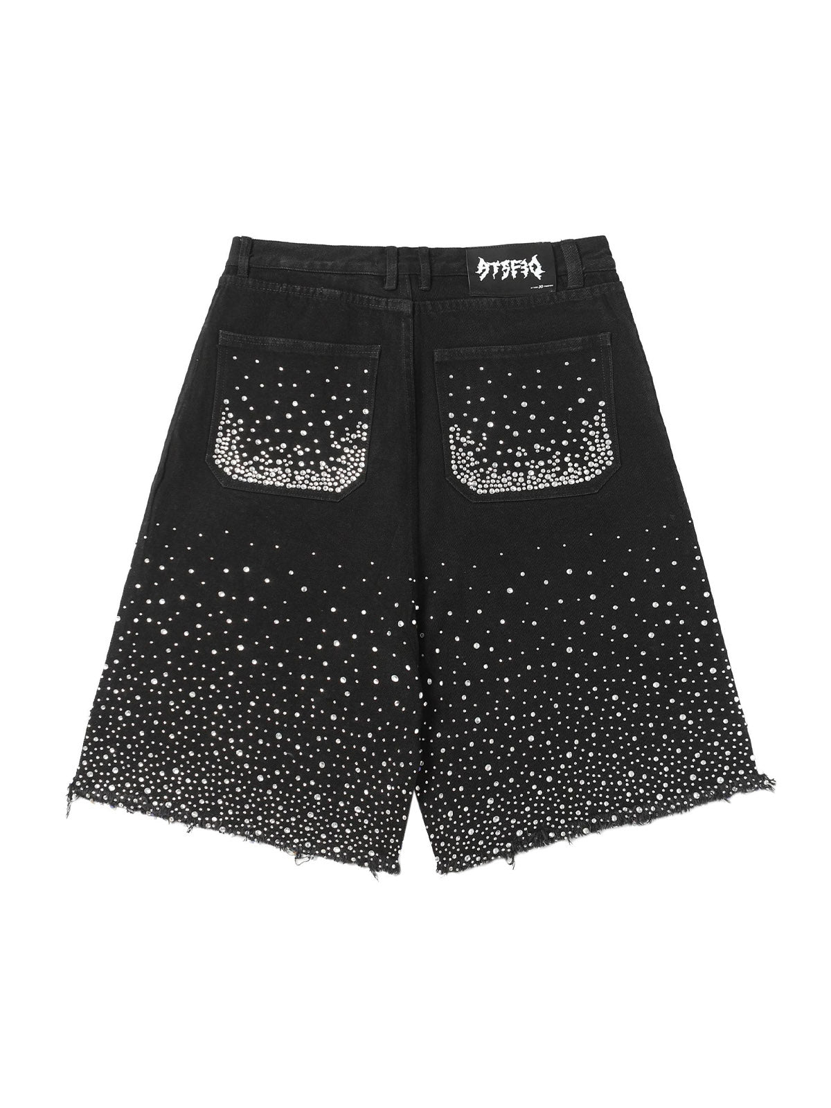 Retro Washed Rhinestone Raw Edge Denim Shorts
