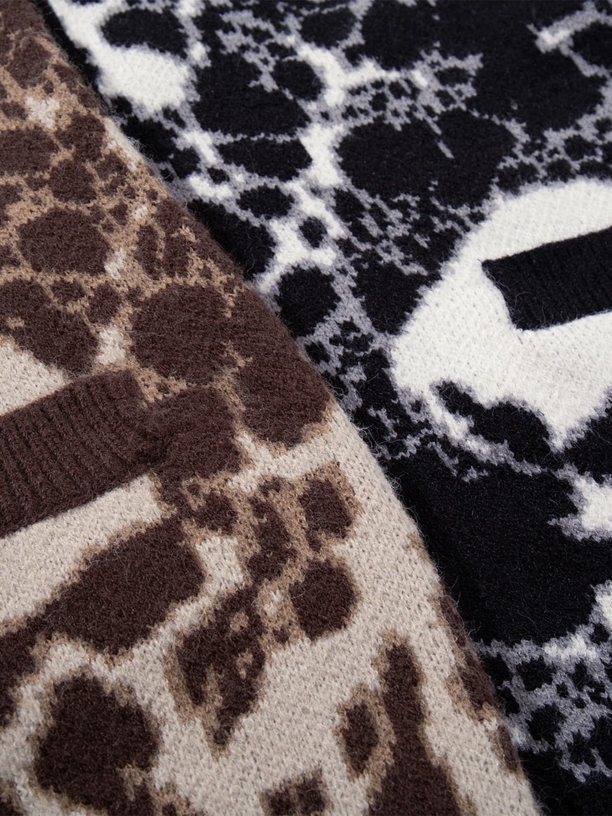 Vintage Skull Leopard Jacquard Knitted Cardigan