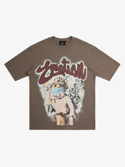 Retro Blindfold Angel Rhinestone Letter Graphic T-Shirt
