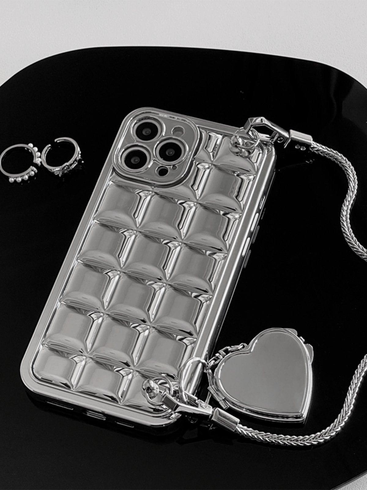 Electroplate Block Heart Chain Mobile Phone Case