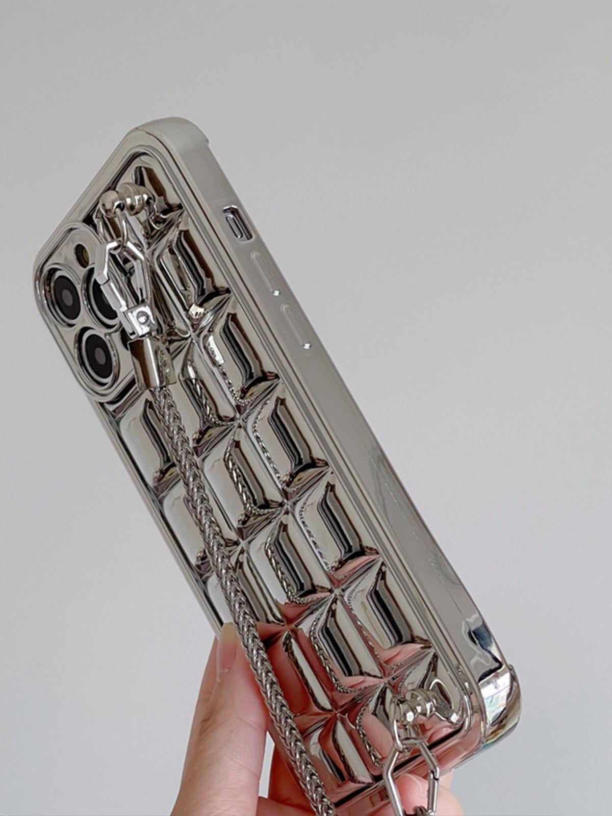 Electroplate Block Heart Chain Mobile Phone Case