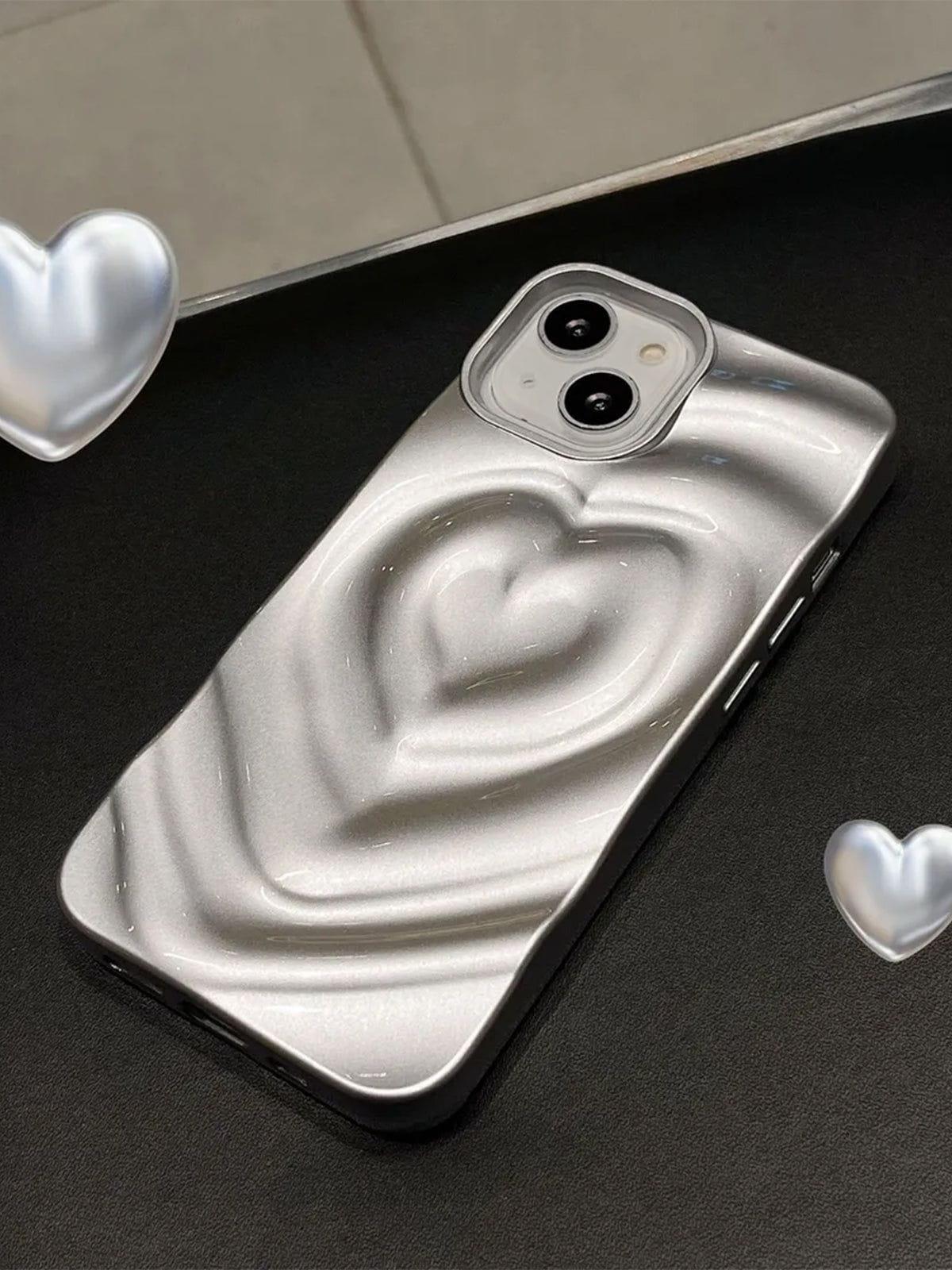 Electroplate Silver 3D Heart Water Ripple Phone Case