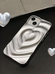 Electroplate Silver 3D Heart Water Ripple Phone Case