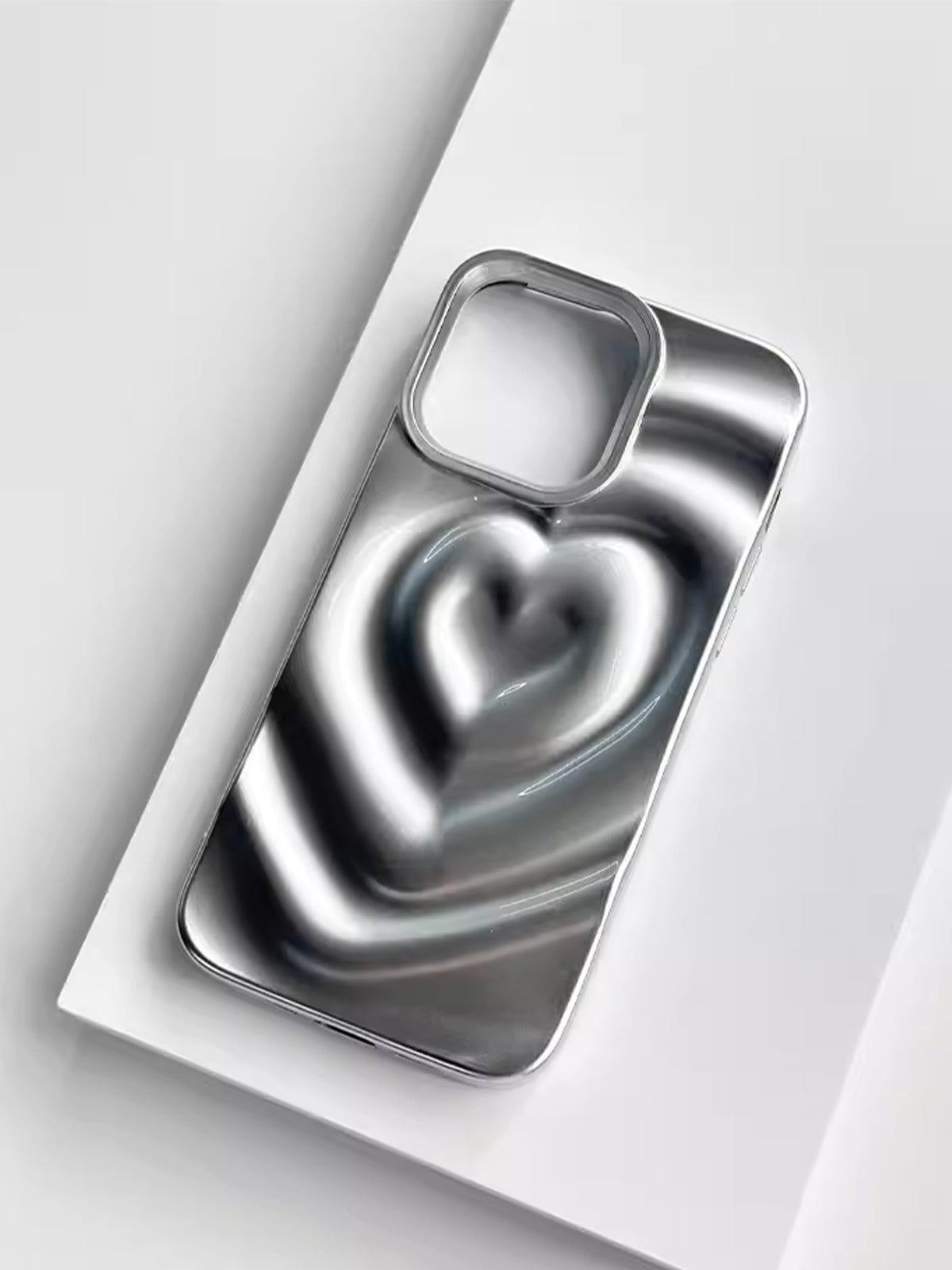 Electroplate Silver 3D Heart Water Ripple Phone Case