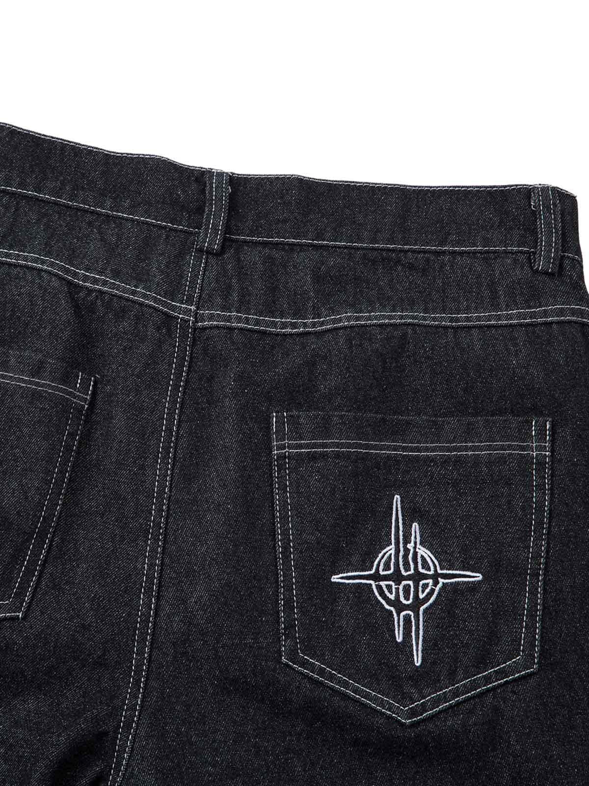 Embroidered Flame Baggy Jeans