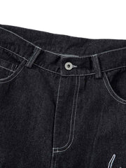 Embroidered Flame Baggy Jeans