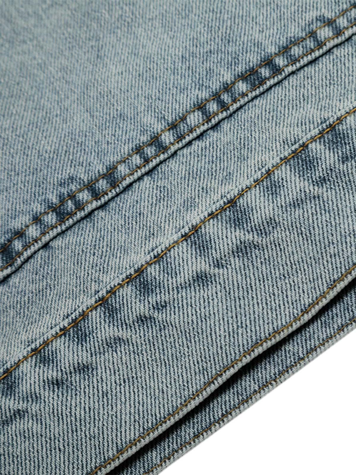 Embroidered Washed Distressed Denim Hoodie