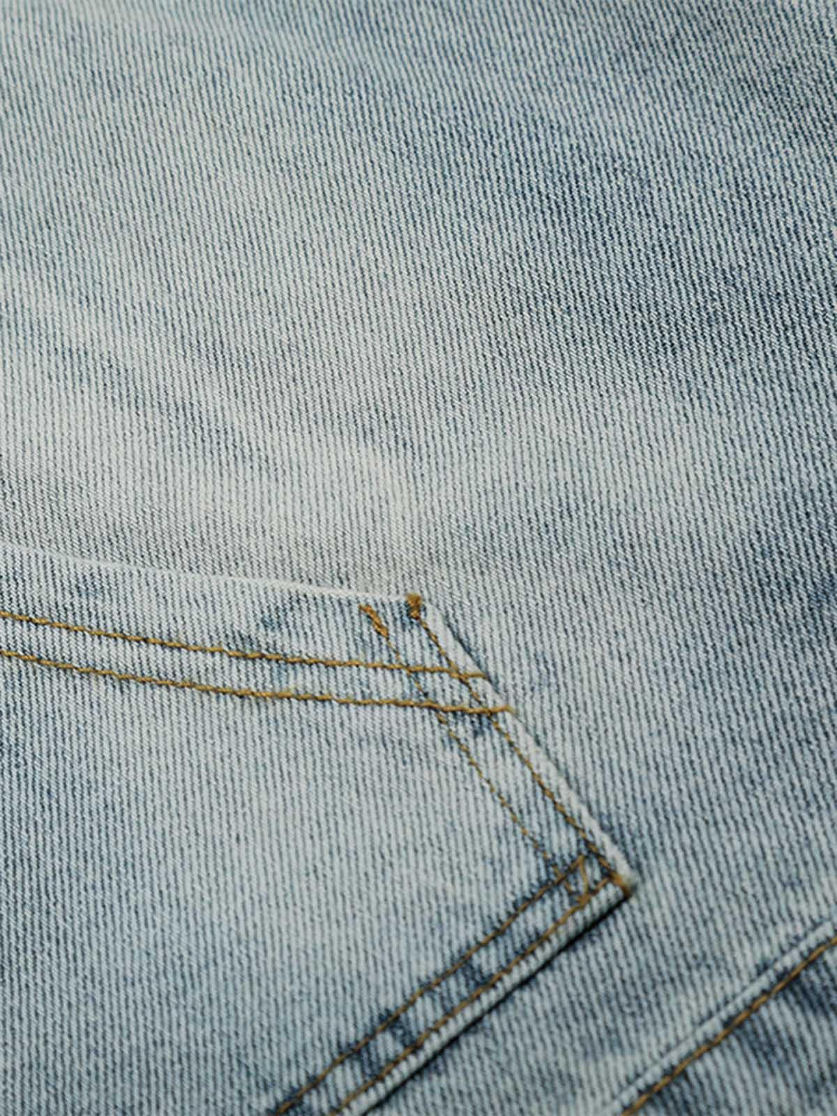Embroidered Washed Distressed Denim Hoodie