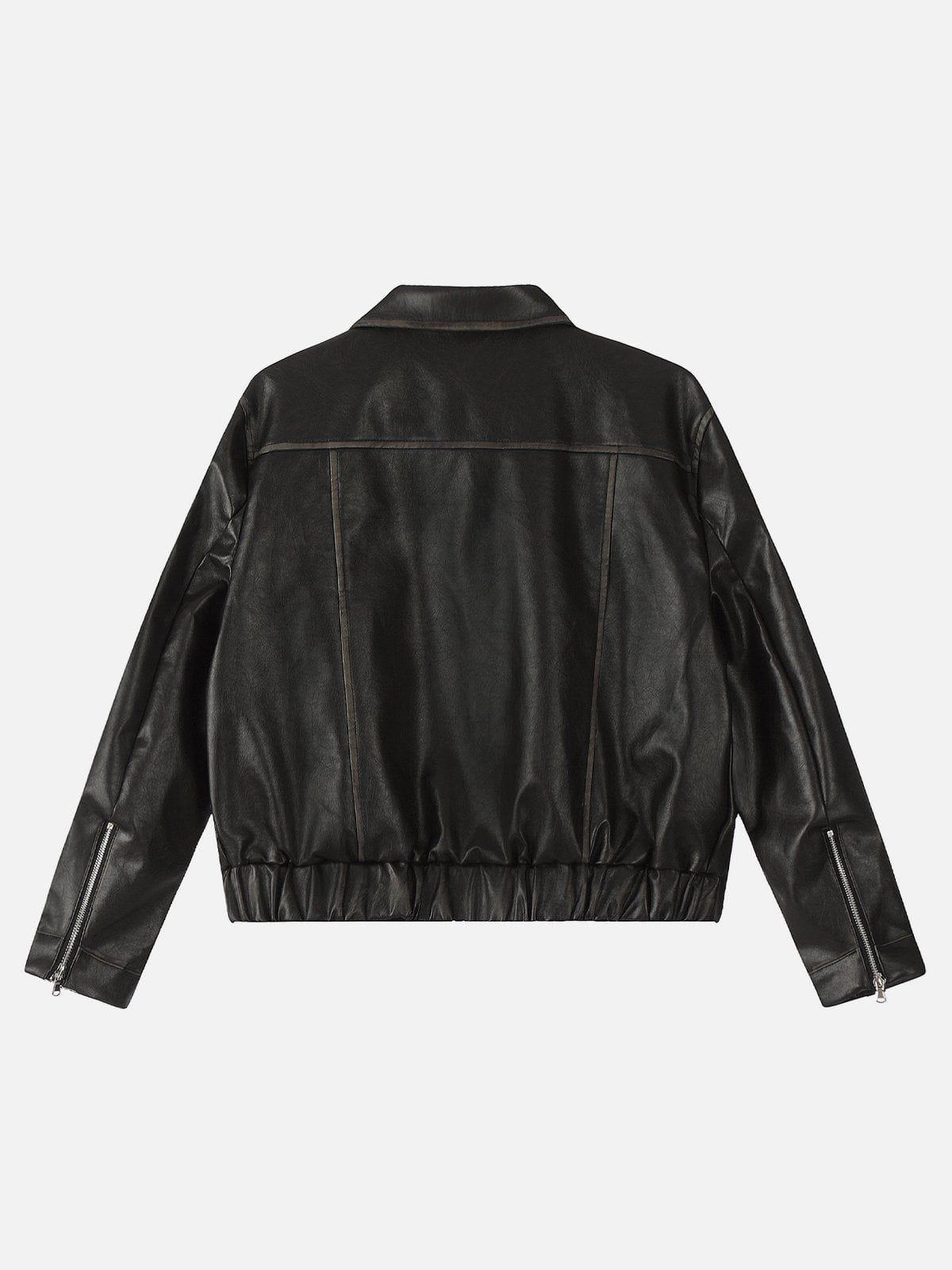 Embroidery Bow Faux Leather Jacket