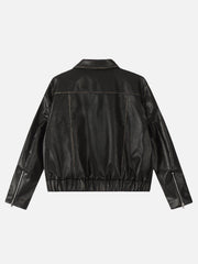 Embroidery Bow Faux Leather Jacket