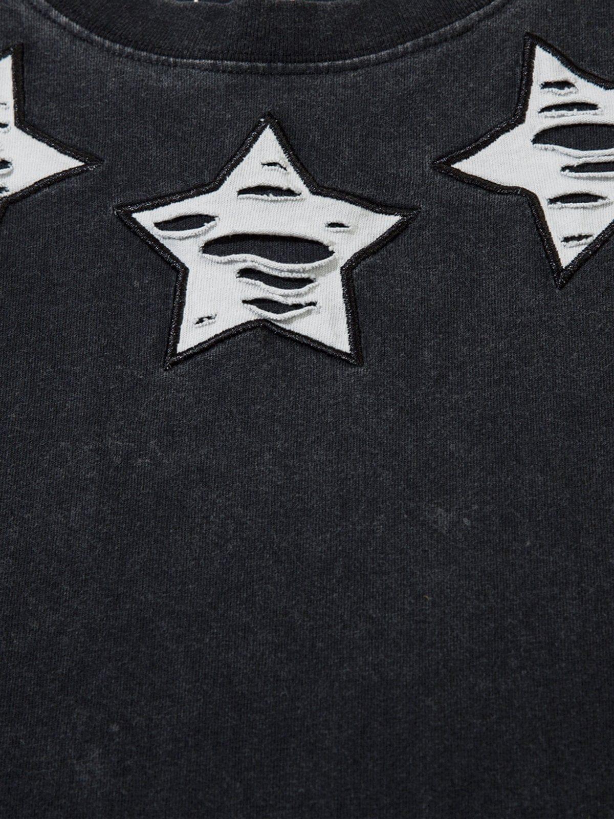 Embroidery Distressed Star Washed Tee