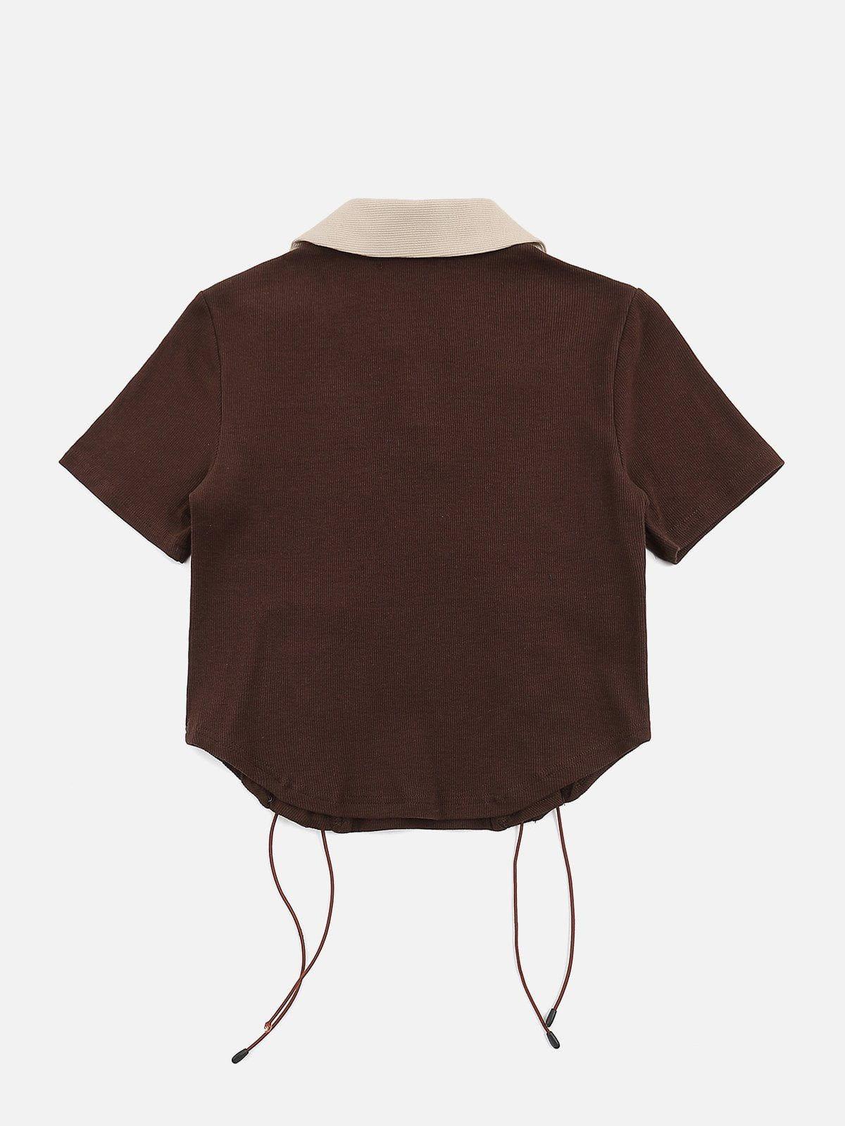 Embroidery Side Drawstring Fold-Over Star Tee