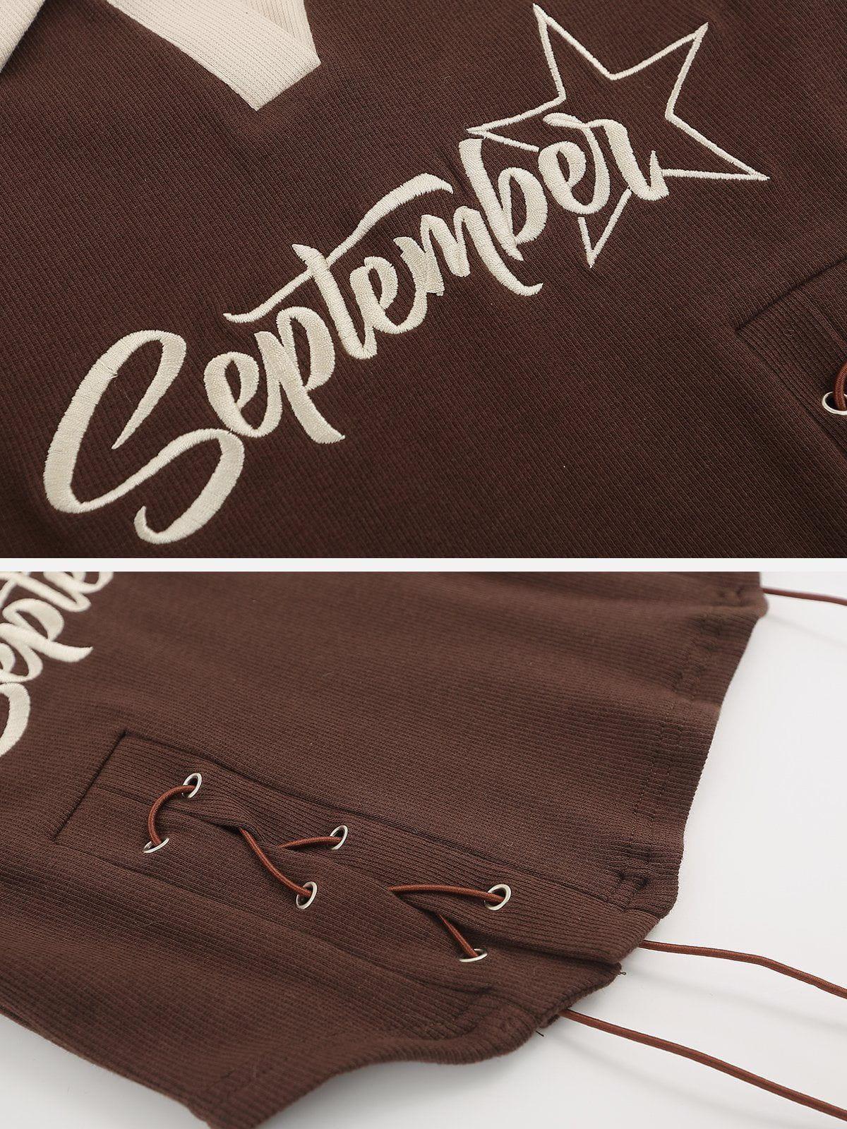 Embroidery Side Drawstring Fold-Over Star Tee