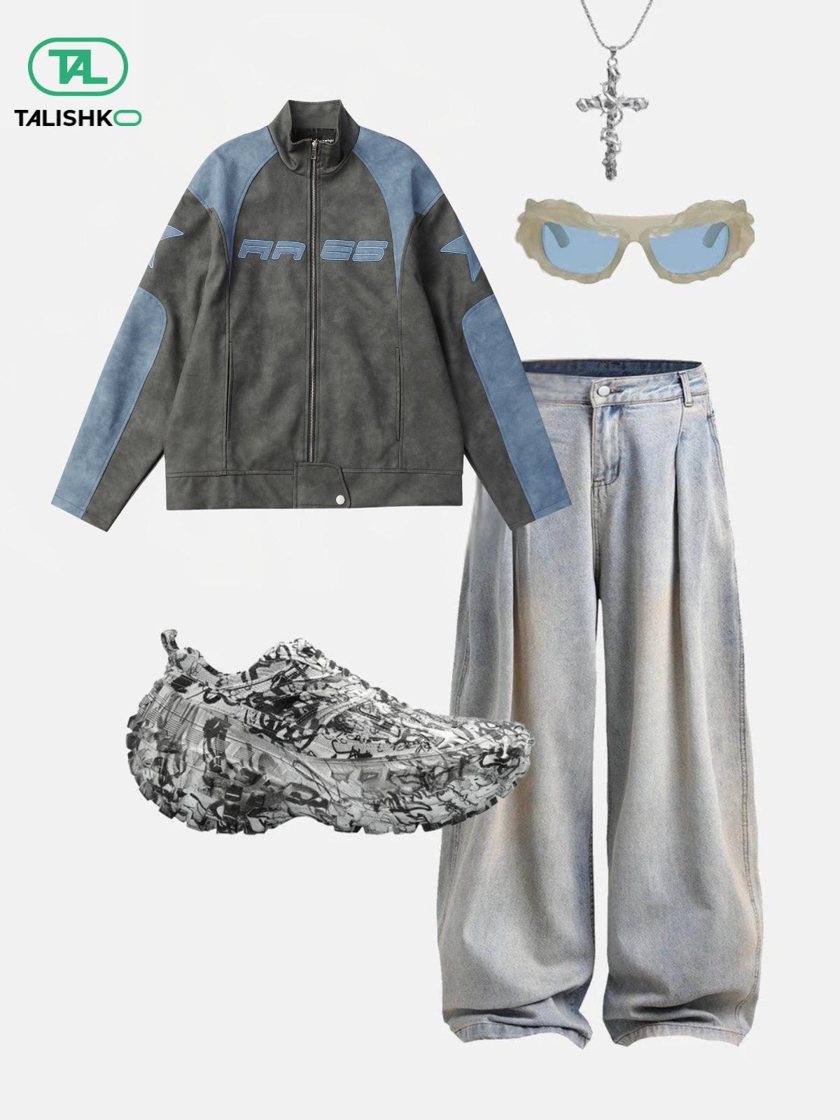 Embroidery Star Cropped Racing Jacket