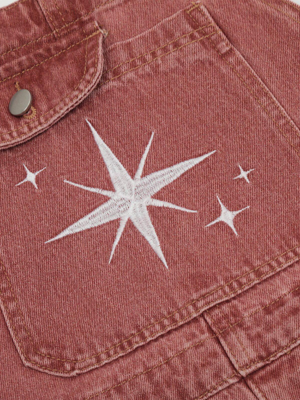 Embroidery Star Washed Overalls