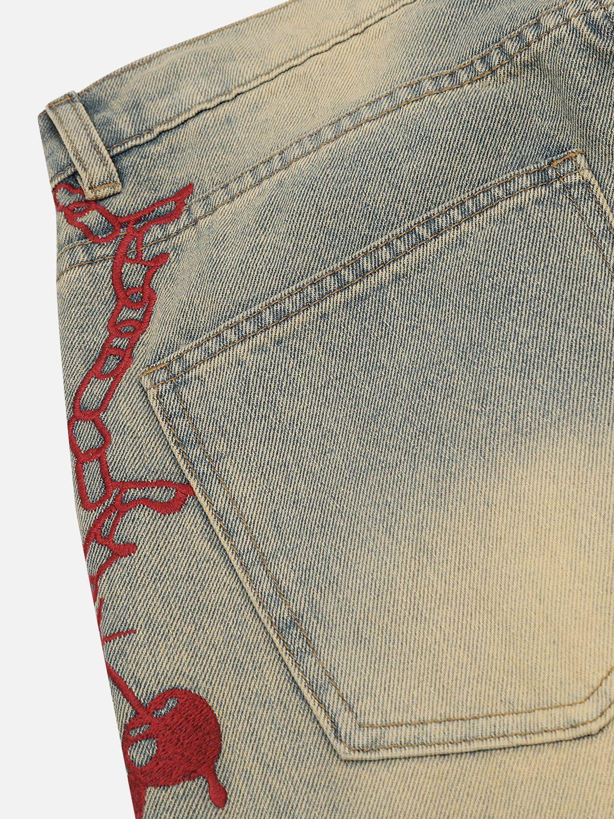 Embroidery Washed Jeans