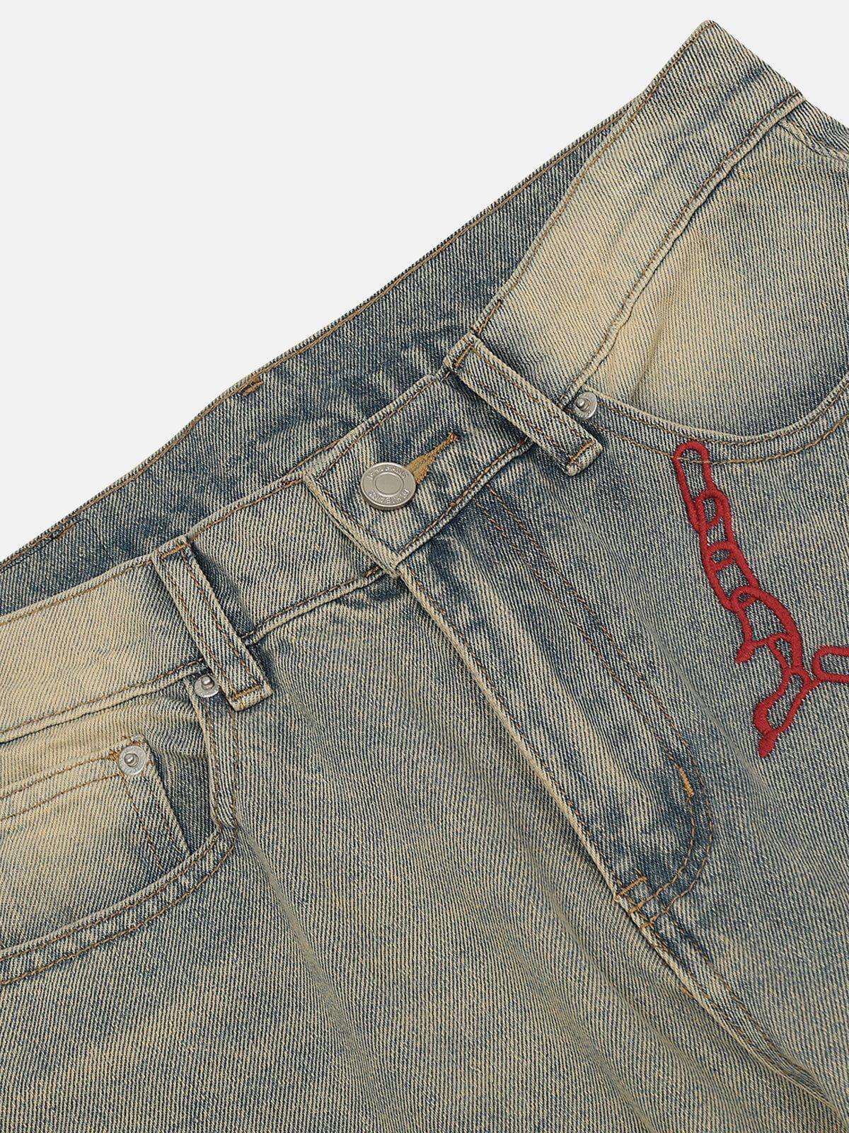 Embroidery Washed Jeans