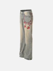 Embroidery Washed Jeans