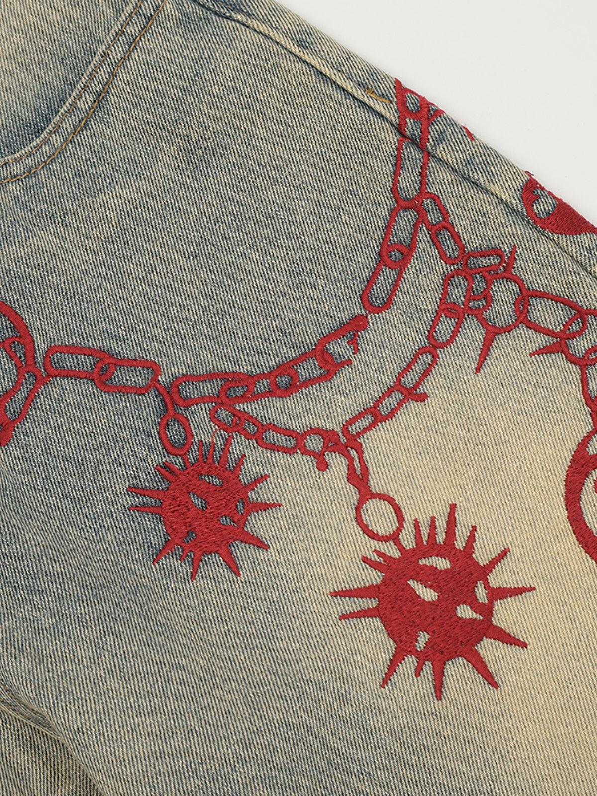 Embroidery Washed Jeans