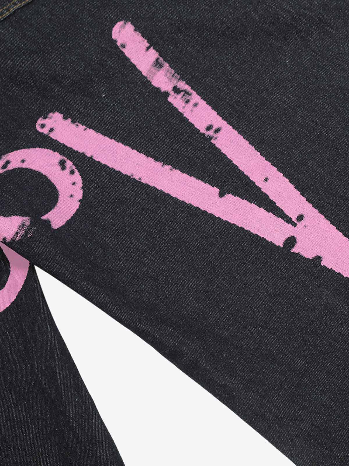 Retro Stitching Graffiti Letters Machete Jeans