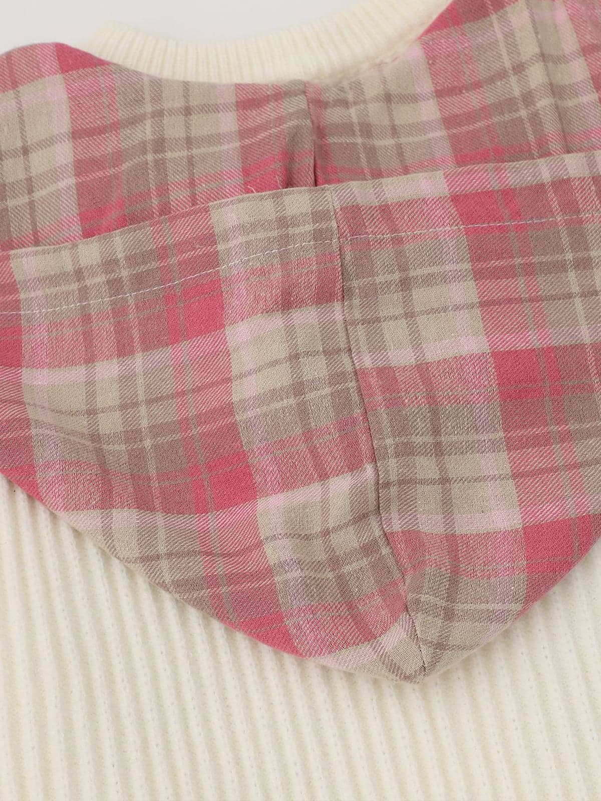 Plaid Scarf Patchwork Contrast Knit Sweater