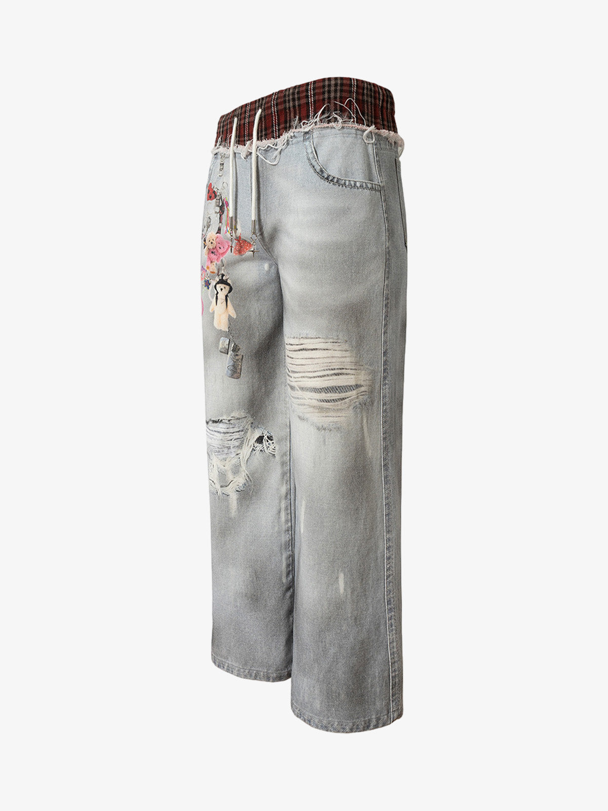 Waistband Patch Drawstring Jeans