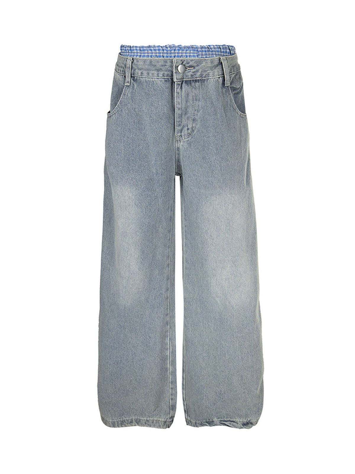 Plaid Double Waist Baggy Jeans