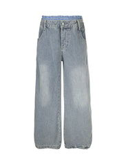 Plaid Double Waist Baggy Jeans