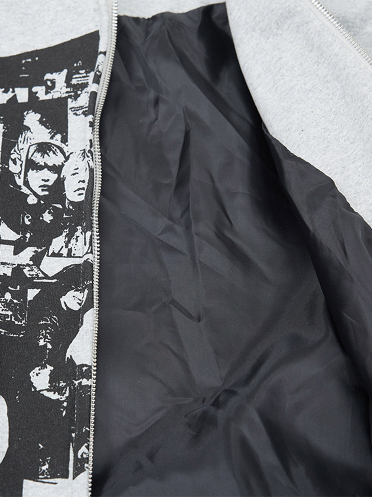 Retro Rock Print Character Zipper Hooded Sweatshirt