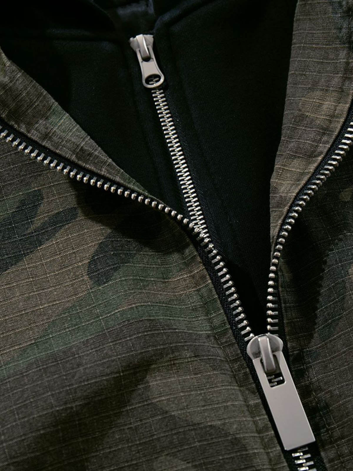 Retro Camouflage Faux Two-Piece Bomber Jacket