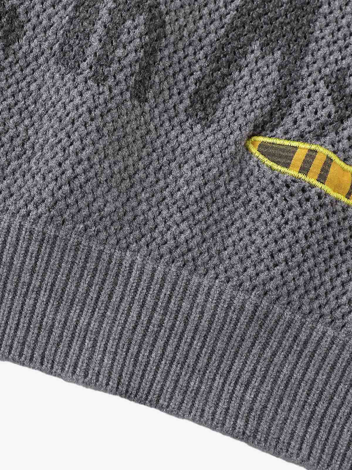 Vintage Patch Embroidered Hooded Sweater