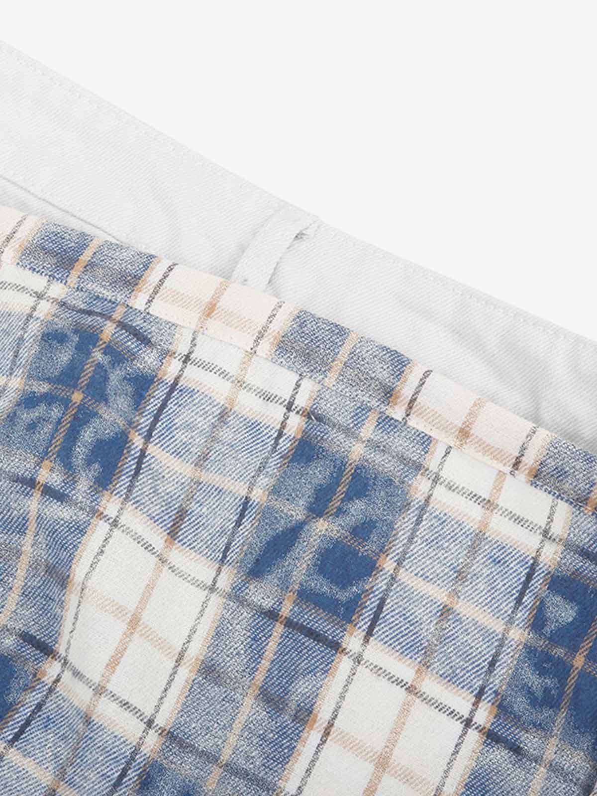 Layered Plaid Shirt-Tied Waist Barrel Jeans