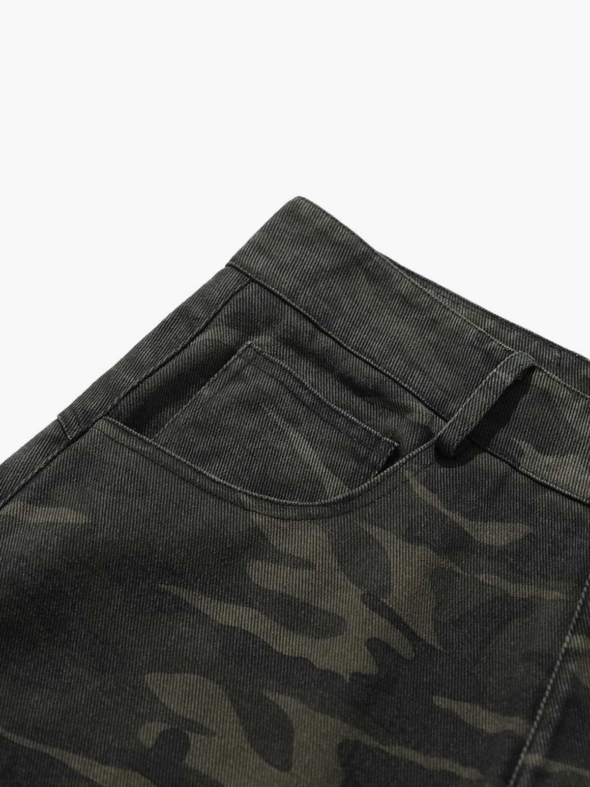 Vintage Camouflage Print Multi-Pocket Cargo Barrel Pants
