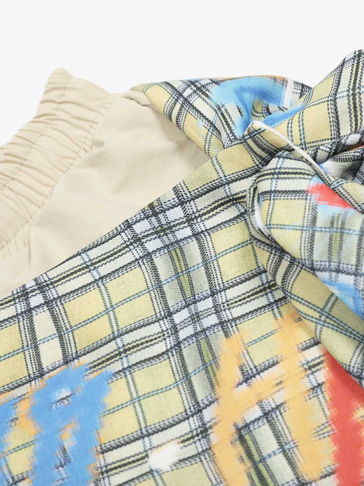 Contrast Graffiti Plaid Decorative Patchwork Loose Casual Pant