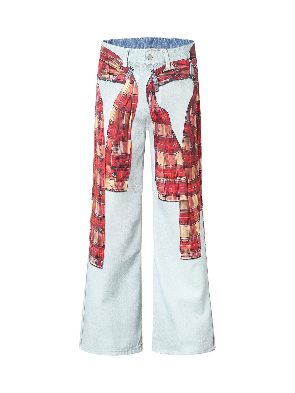 Plaid Print Baggy Jeans