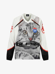 Retro Cat Digital Print Long Sleeve Jersey T-Shirt