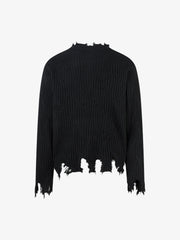 Knitted Distressed Diamond Pattern Raw Edge Sweater
