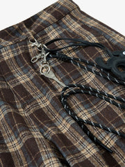 Vintage Plaid Pleated Multi-Pocket Cargo Casual Pants