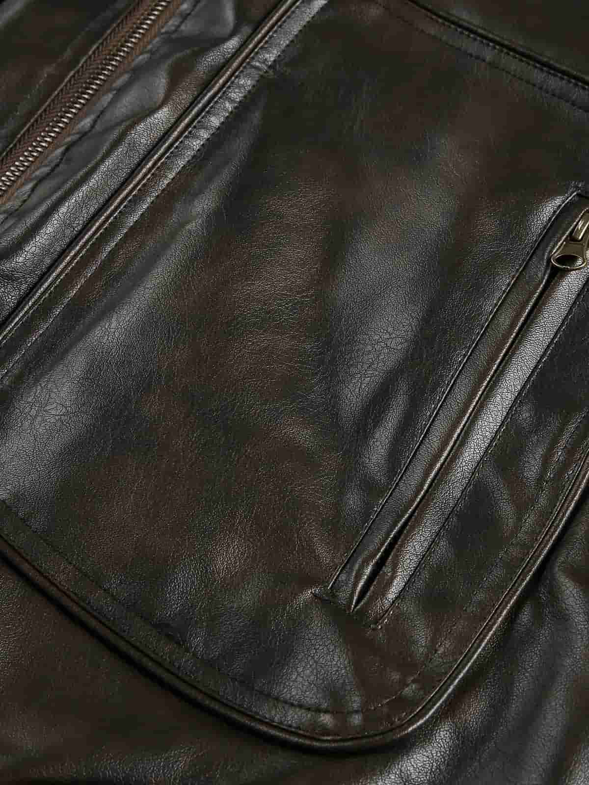 Vintage PU Leather Stand Collar Moto Workwear Vest